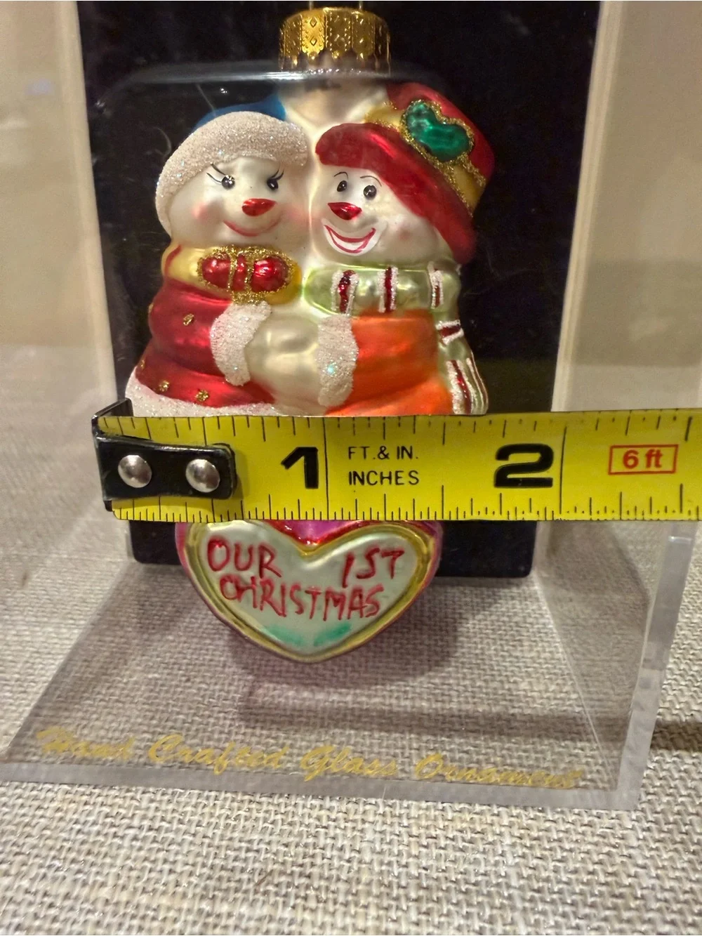 Vtg 2004 Target Our 1st Christmas Snowman Couple Handcrafted Glass Ornament NIB